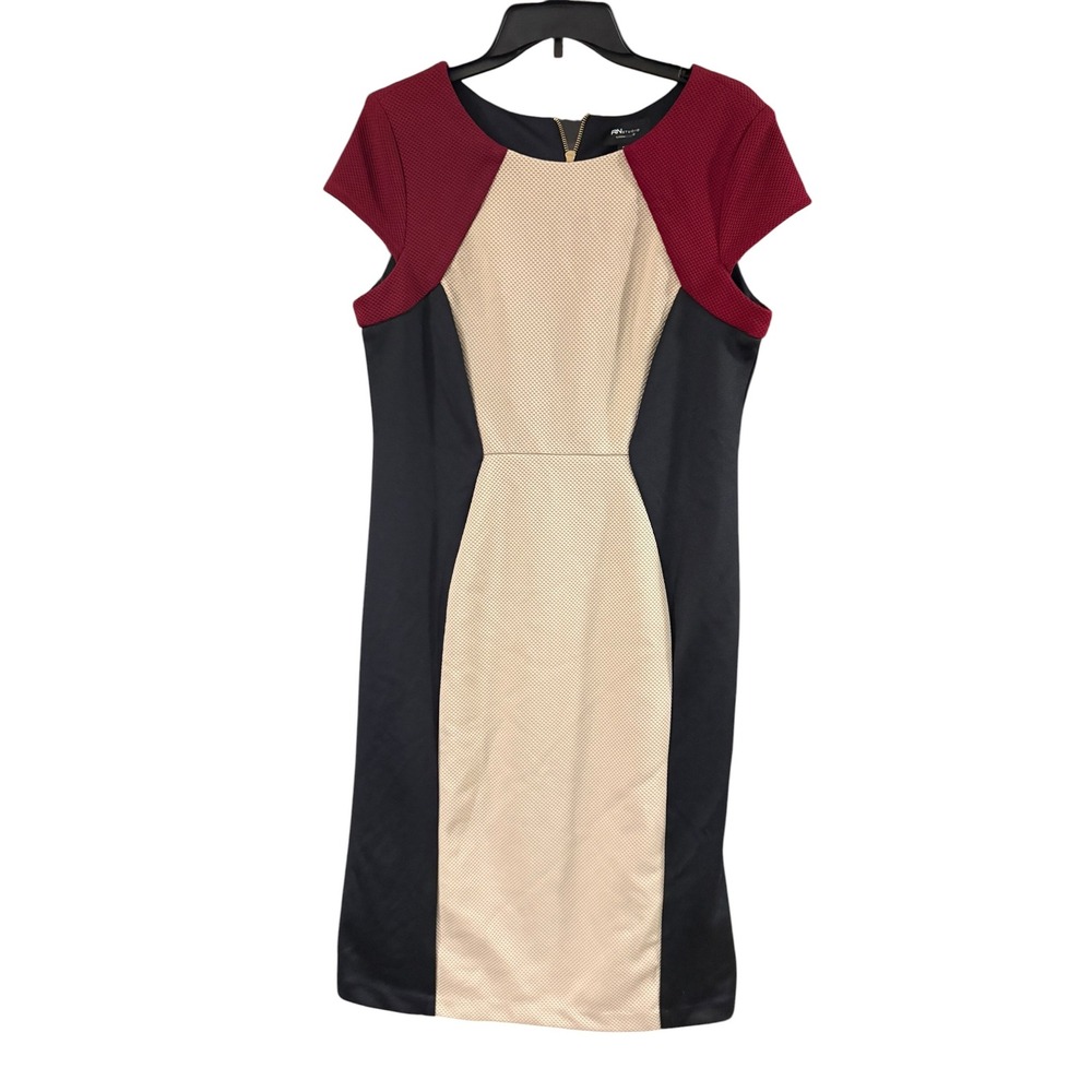 RN Studio by Ronni Nicole Colorblock Sheath Dress Black Cream Burgundy Size 12